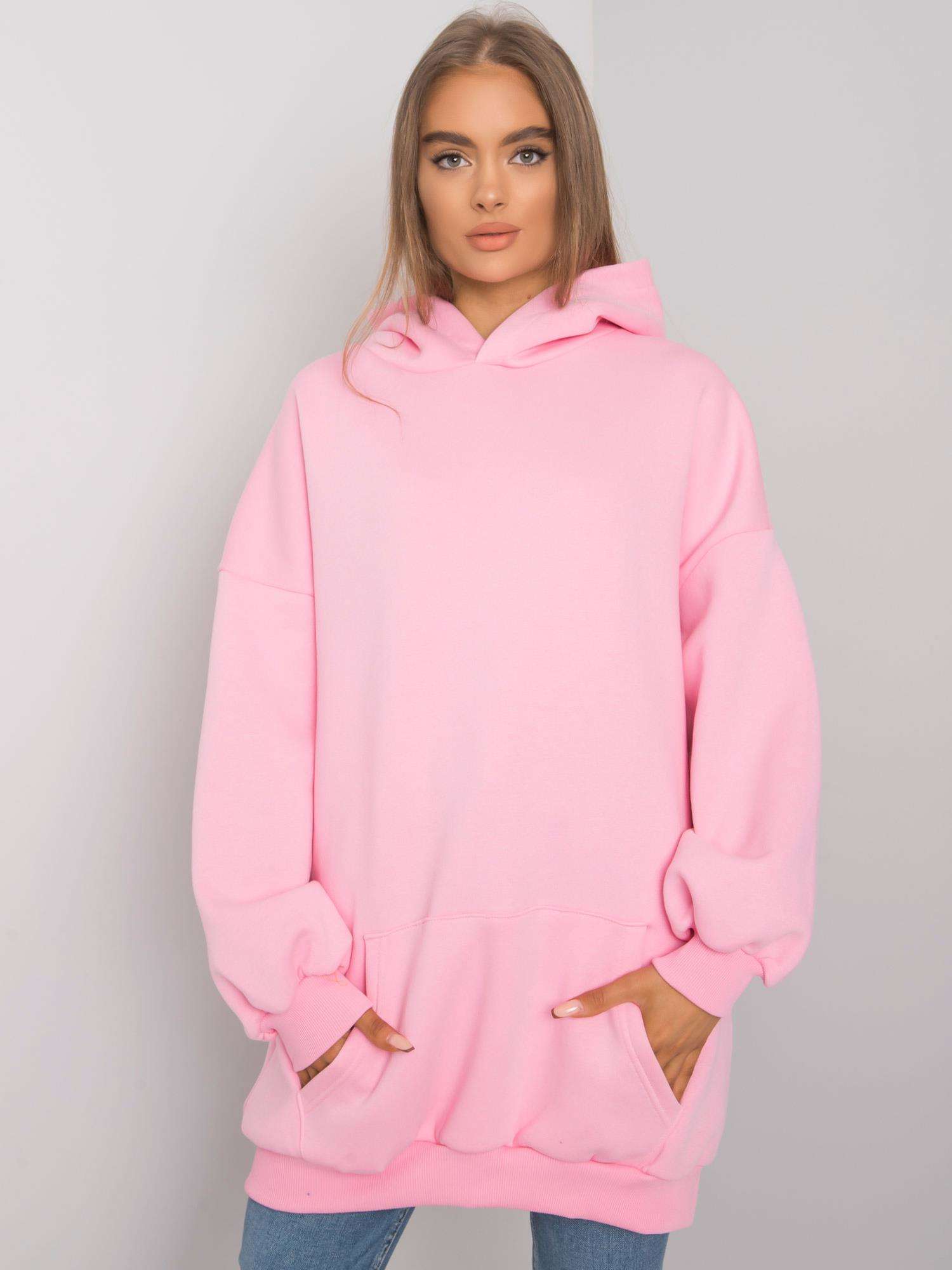 SVĚTLE RŮŽOVÁ DÁMSKÁ DLOUHÁ MIKINA S KAPSOU RV-BL-6990.25X-PINK Velikost: S/M