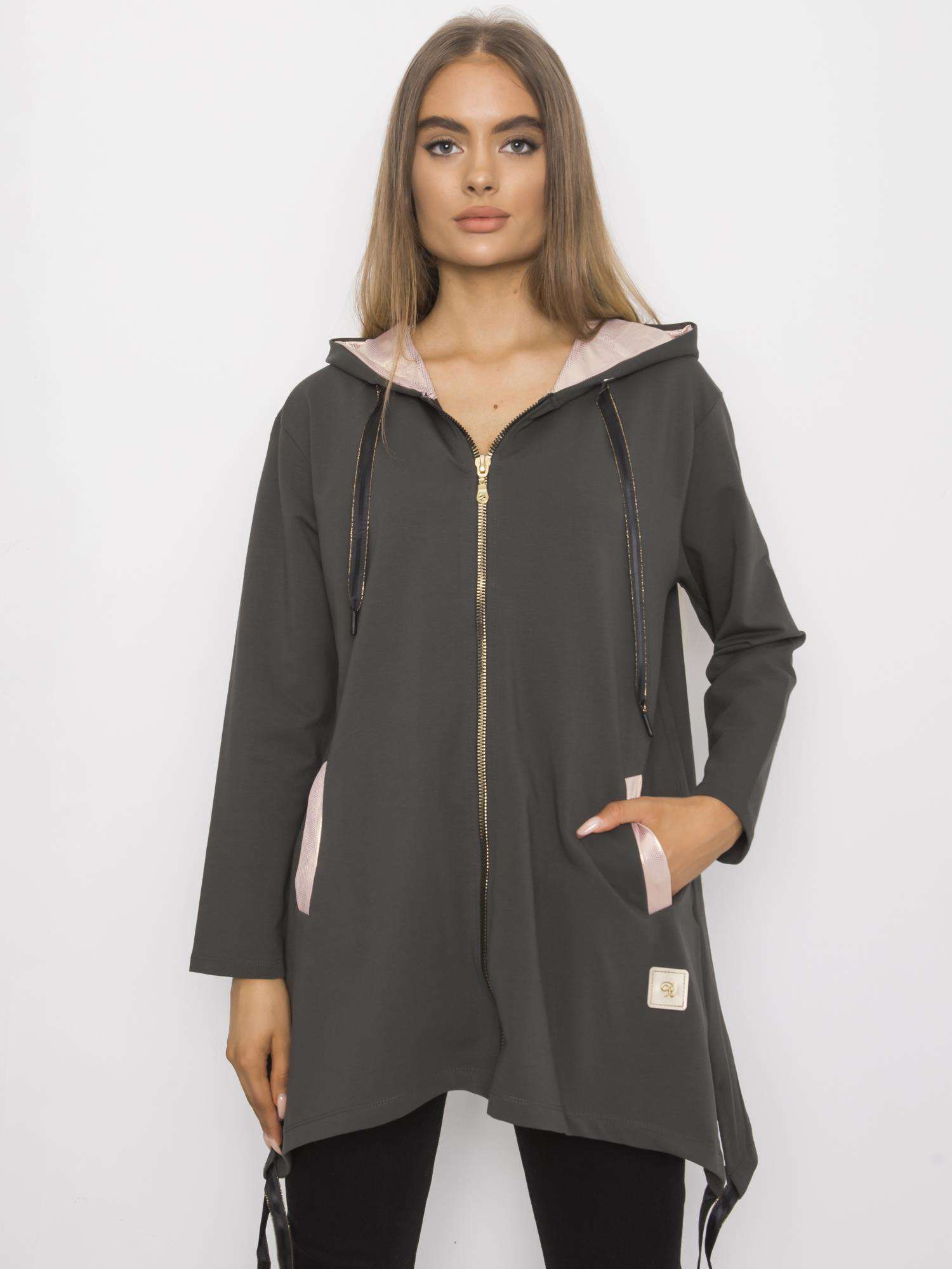 KHAKI DÁMSKÁ OVERSIZE MIKINA NA ZIP RV-BL-4899.23P-KHAKI Velikost: L/XL