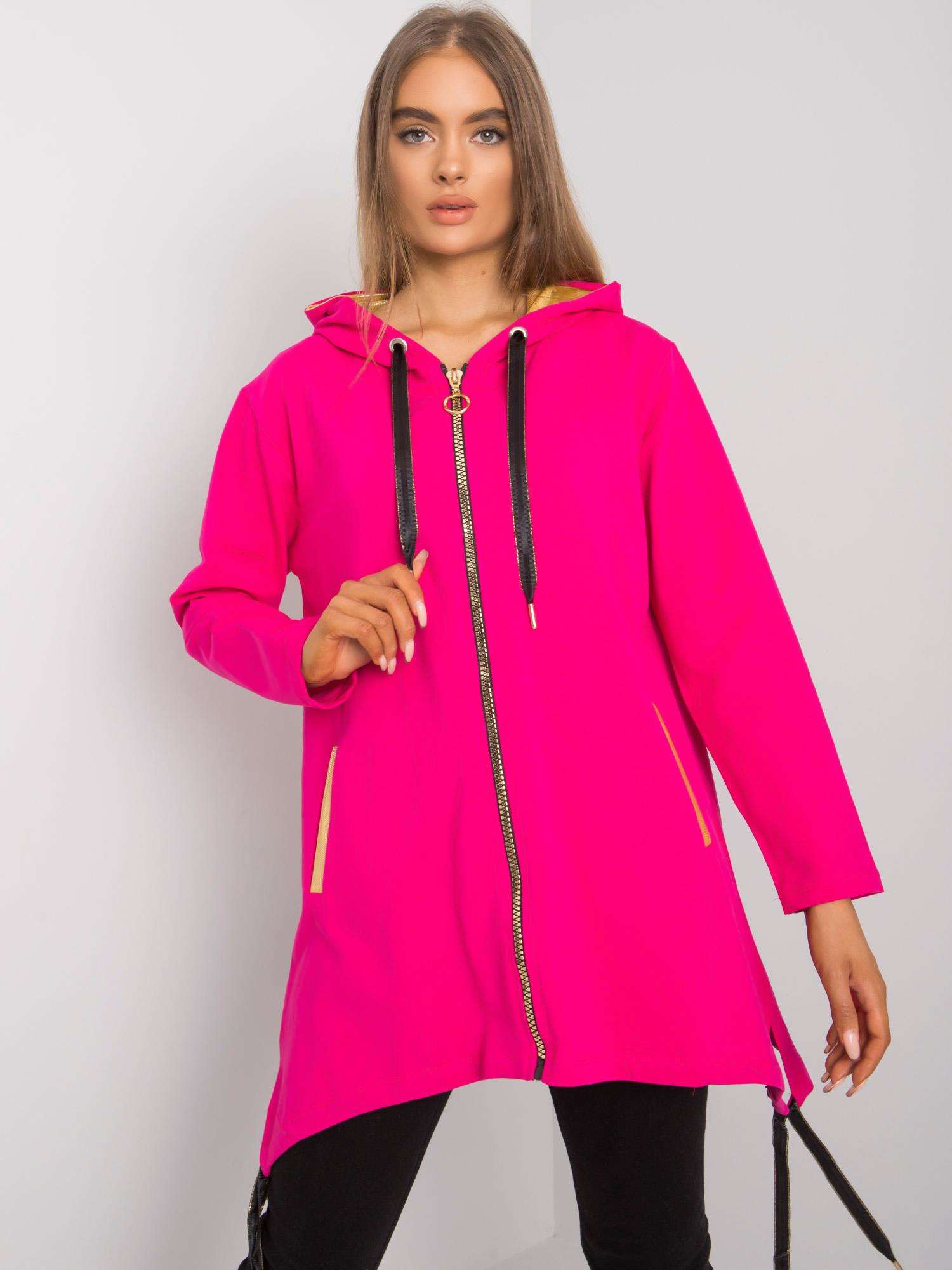 RŮŽOVÁ DÁMSKÁ OVERSIZE MIKINA NA ZIP RV-BL-4899.23P-FUCHSIA Velikost: L/XL