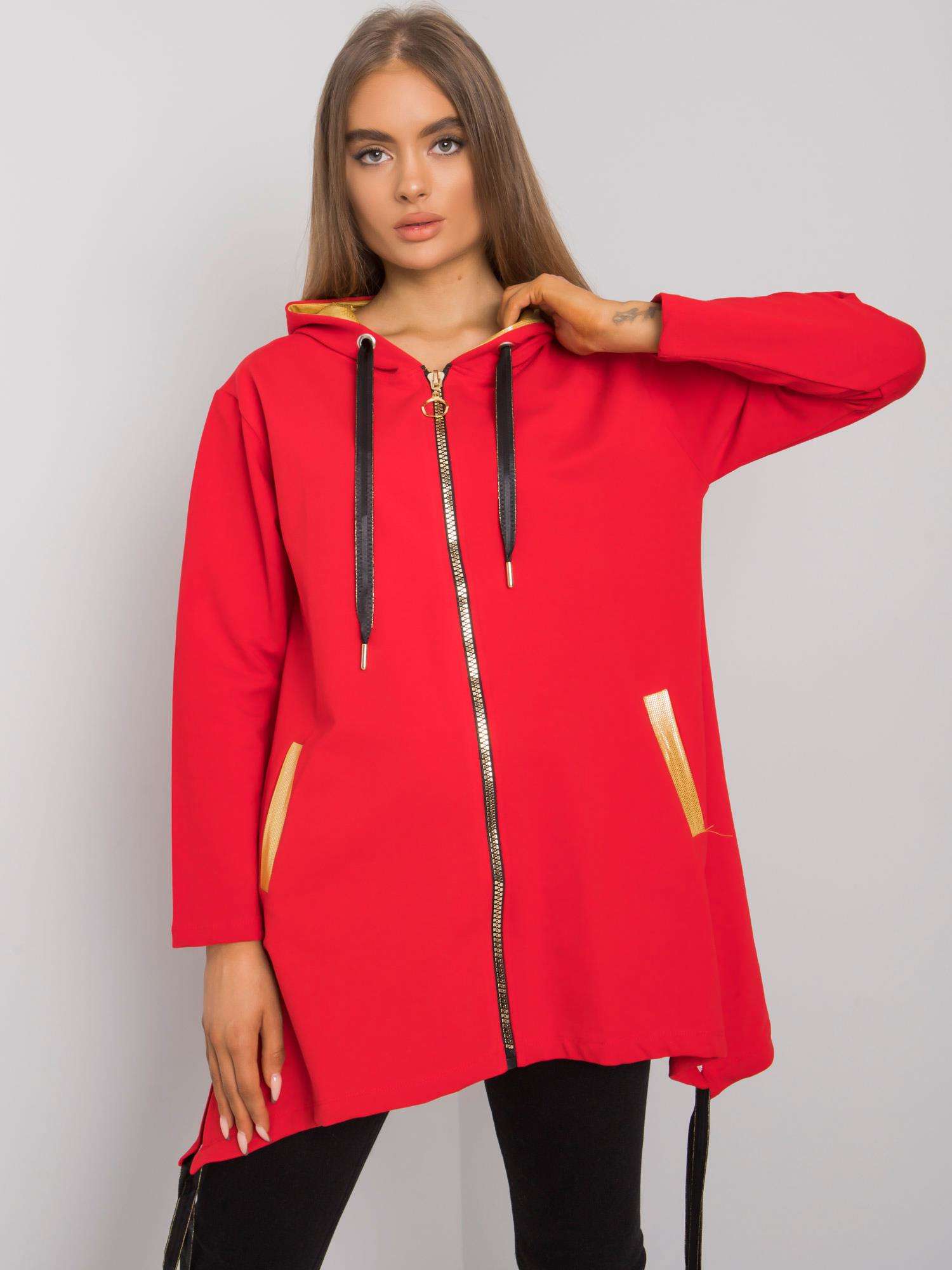 ČERVENÁ DÁMSKÁ OVERSIZE MIKINA NA ZIP RV-BL-4899.23P-RED Velikost: L/XL