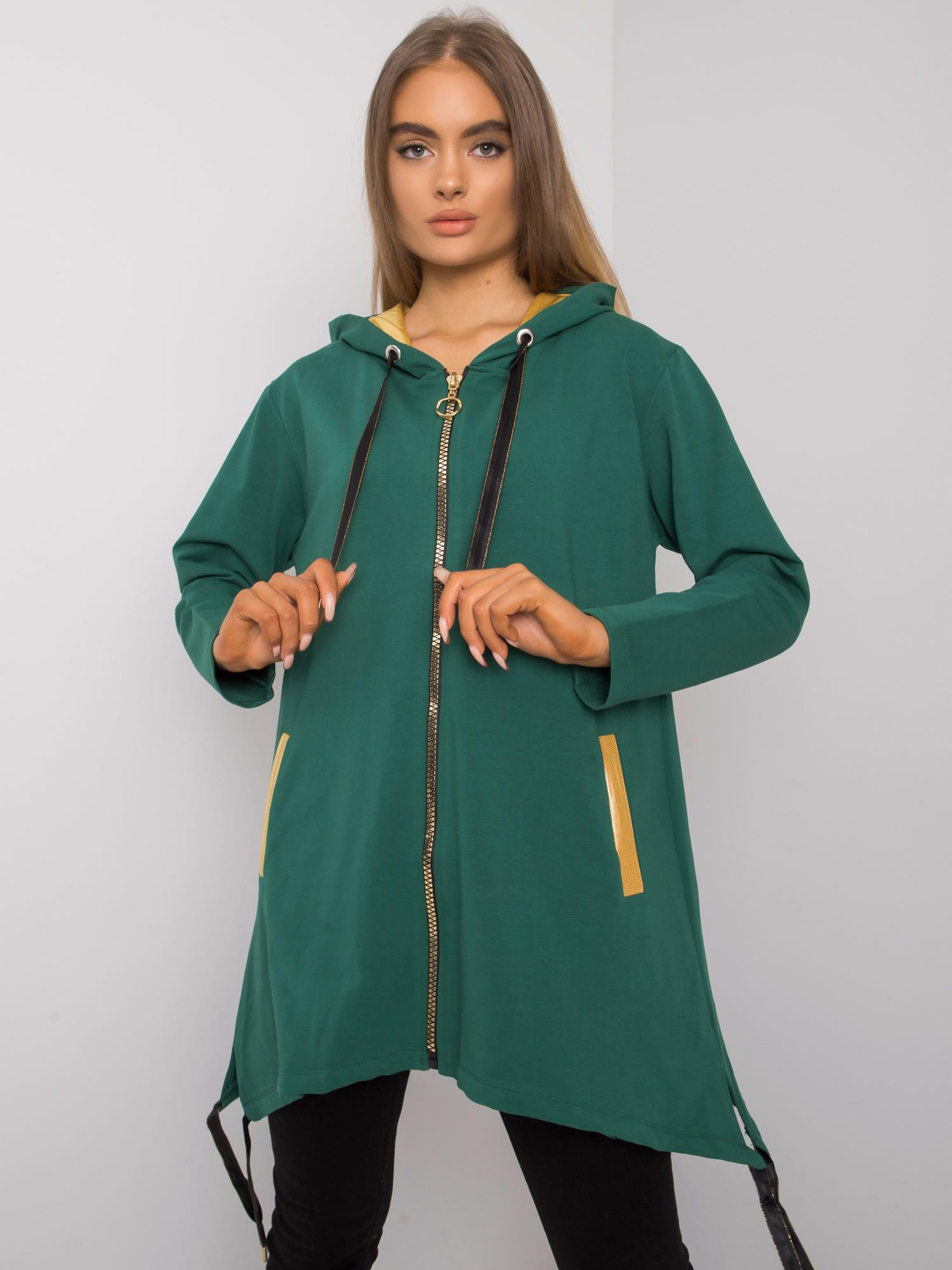 TMAVĚ ZELENÁ DÁMSKÁ OVERSIZE MIKINA NA ZIP RV-BL-4899.23P-DARK GREEN Velikost: S/M