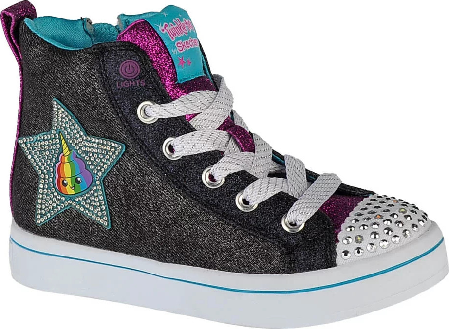 ČERNÉ DÍVČÍ SVÍTÍCÍ BOTY SKECHERS TWI-LITES PATCH CUTIES 20234L-BKMT Velikost: 27