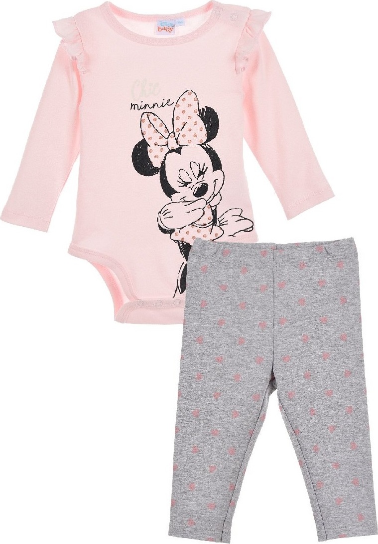 RŮŽOVO-ŠEDÝ SET BODY A LEGÍNŮ MINNIE MOUSE Velikost: 74