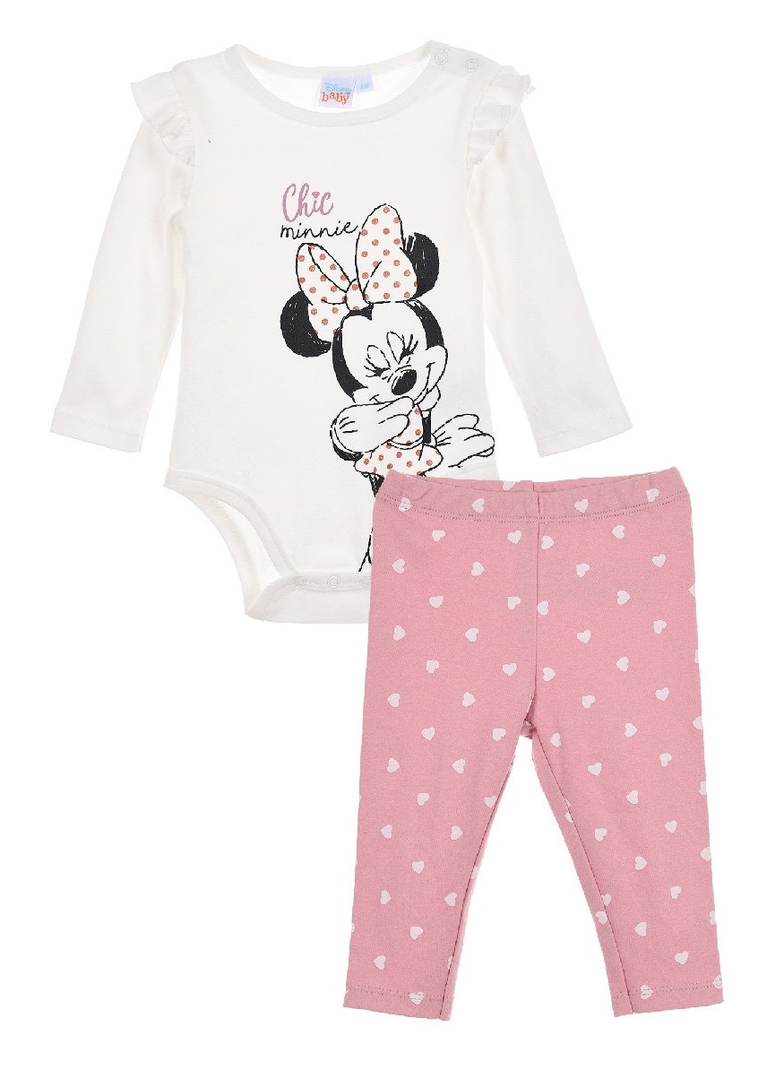 BÍLO-RŮŽOVÝ SET BODY A LEGÍNŮ MINNIE MOUSE Velikost: 81