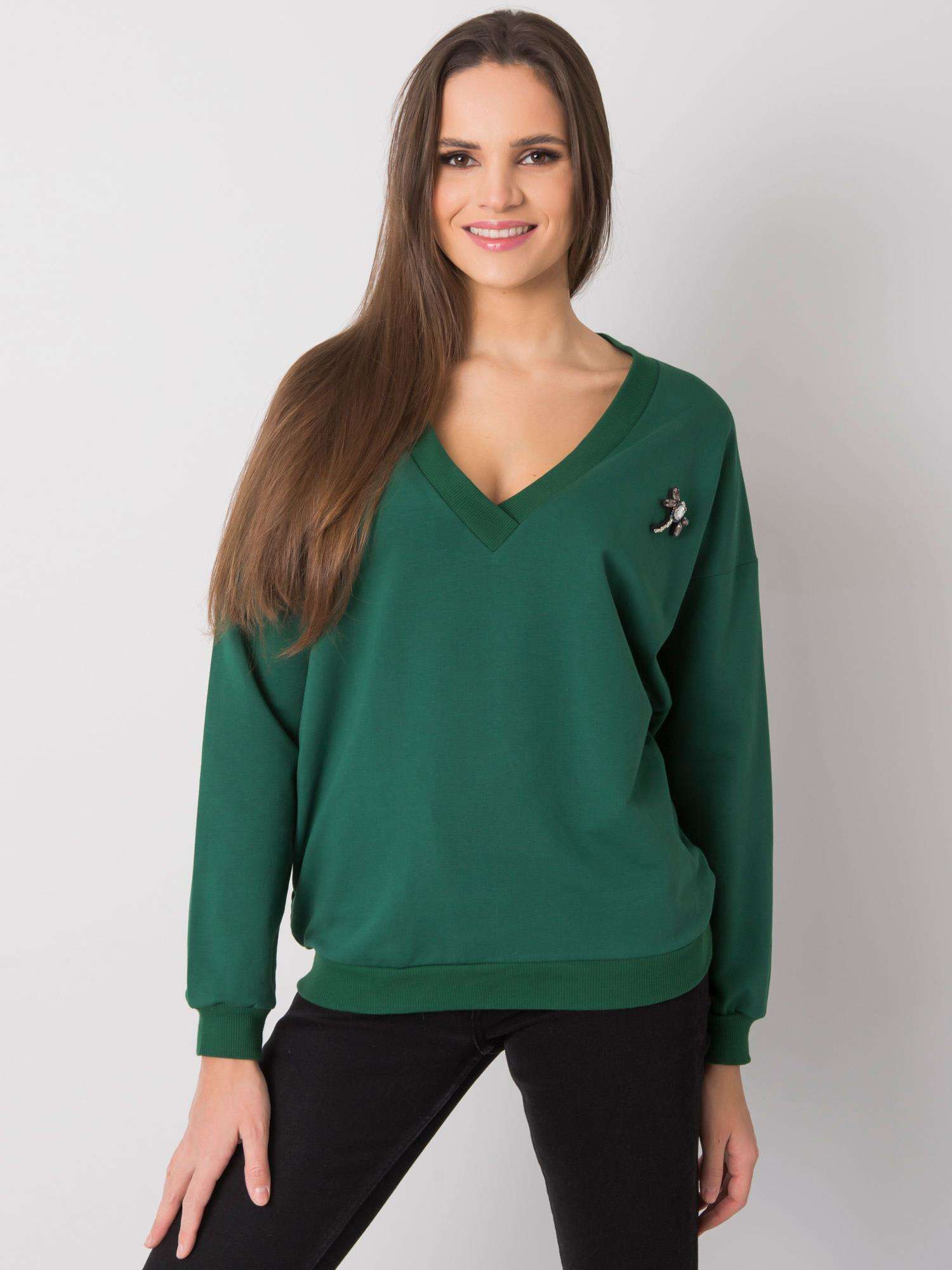 TMAVĚ ZELENÁ DÁMSKÁ MIKINA S VÝSTŘIHEM RV-BL-7370.78P-DARK GREEN Velikost: S/M