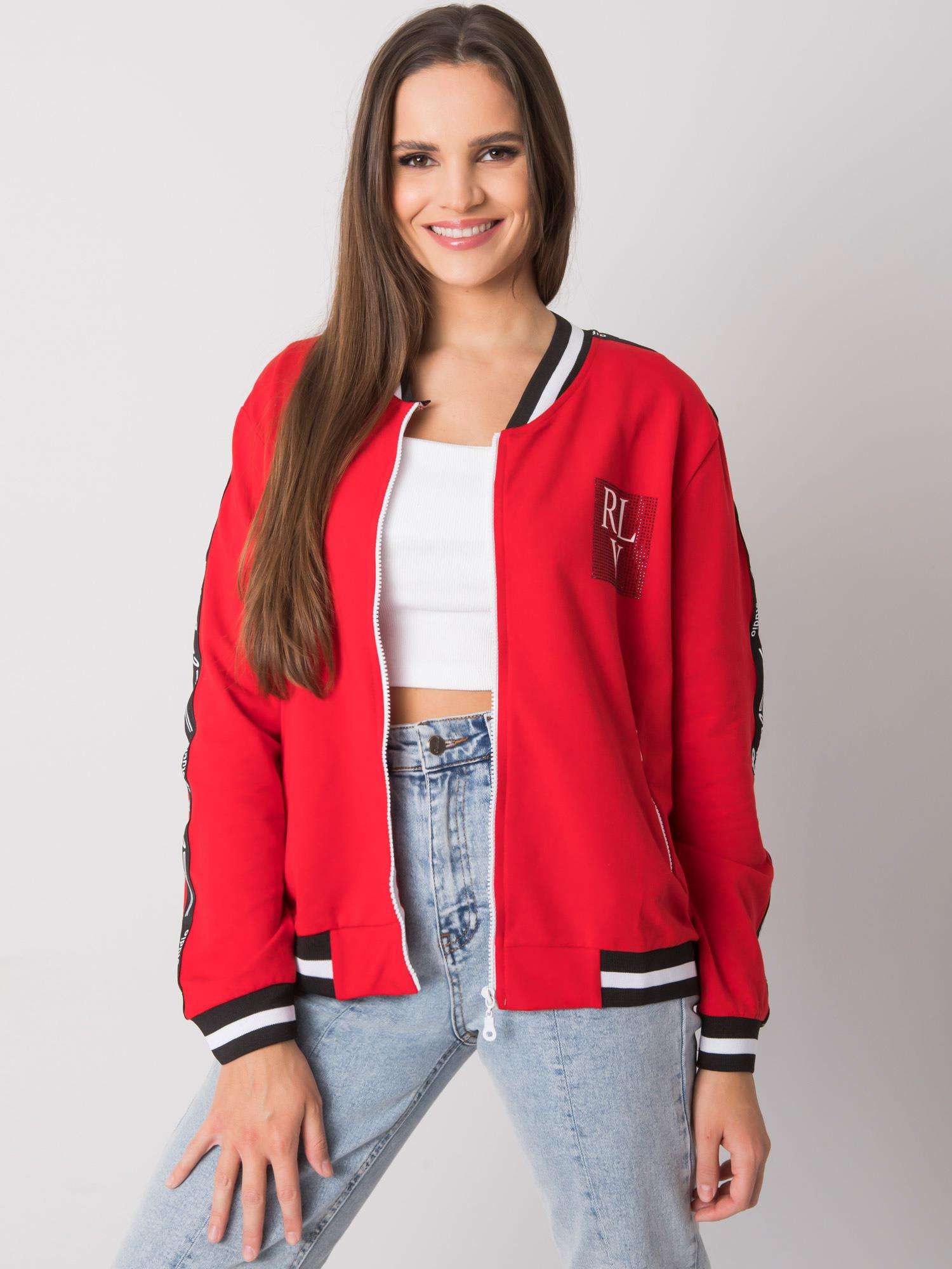 ČERVENÁ DÁMSKÁ MIKINA S POTISKEM NA ZIP RV-BL-6858.19P-RED Velikost: S/M