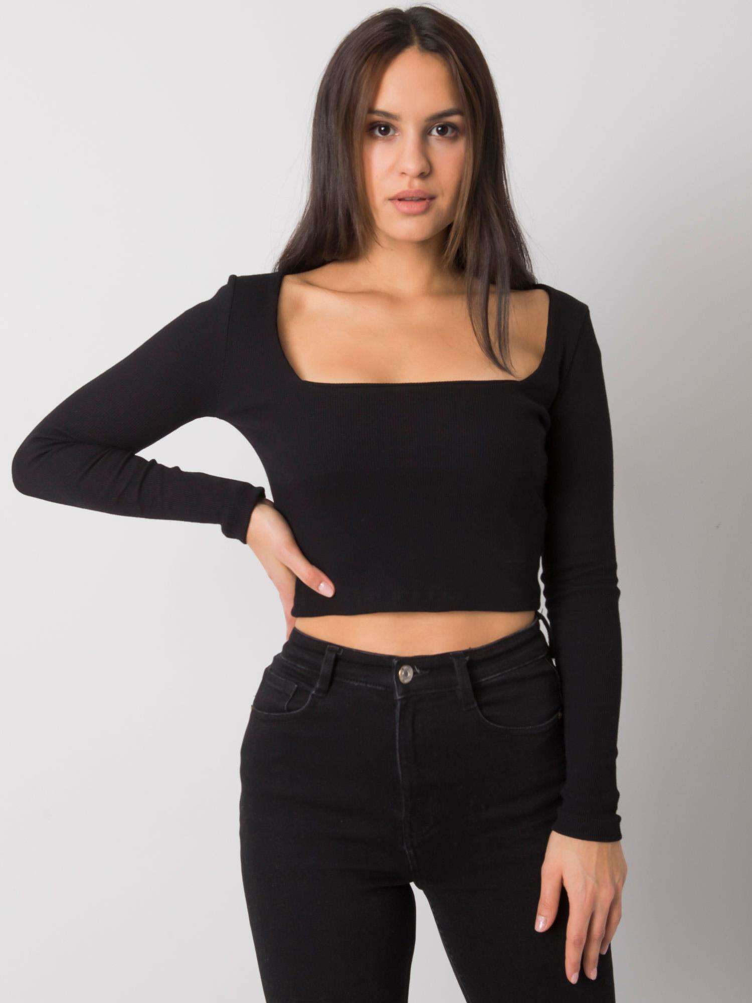 ČERNÝ DÁMSKÝ CROP TOP S DLOUHÝMI RUKÁVY RV-BZ-7314.97-BLACK Velikost: L