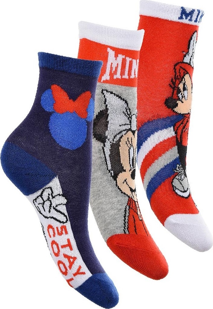 TROJBALENÍ DÍVČÍCH PONOŽEK MINNIE MOUSE - MODRÁ-ŠEDÁ-ČERVENÁ Velikost: 31/34