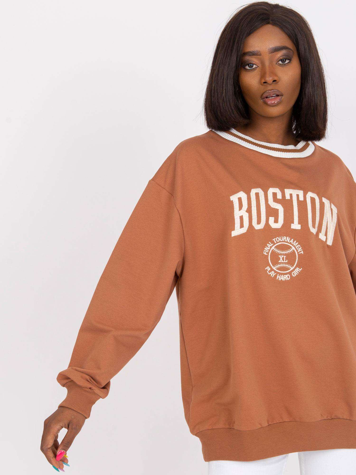 SVĚTLE HNĚDÁ MIKINA LOUNA S POTISKEM "BOSTON" -FA-BL-7636.46P-LIGHT BROWN Velikost: ONE SIZE