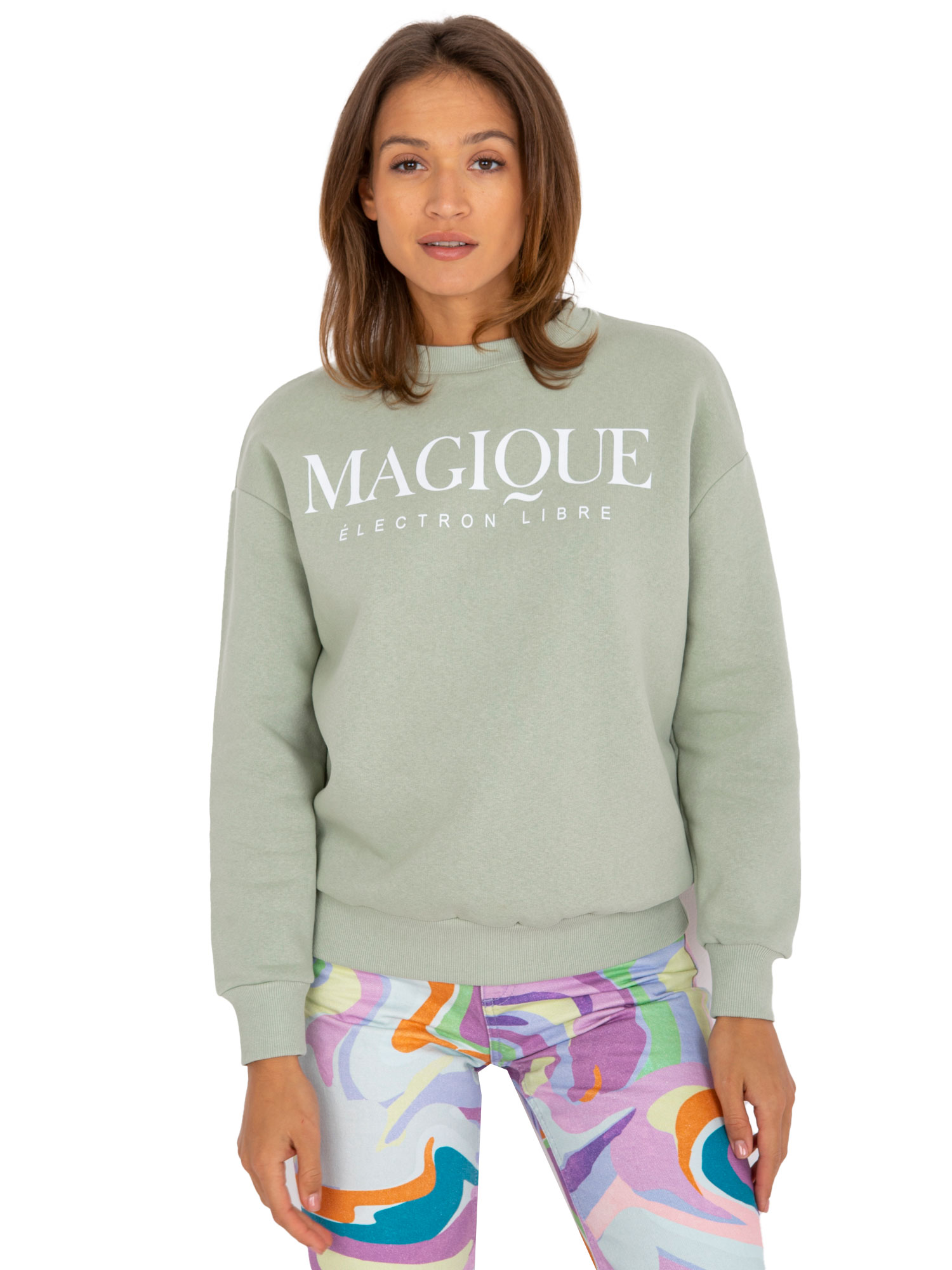 SVĚTLE ZELENÁ MIKINA ALIZEE S NÁPISEM "MAGIQUE" -D10047O02417B-LIGHT GREEN Velikost: XS