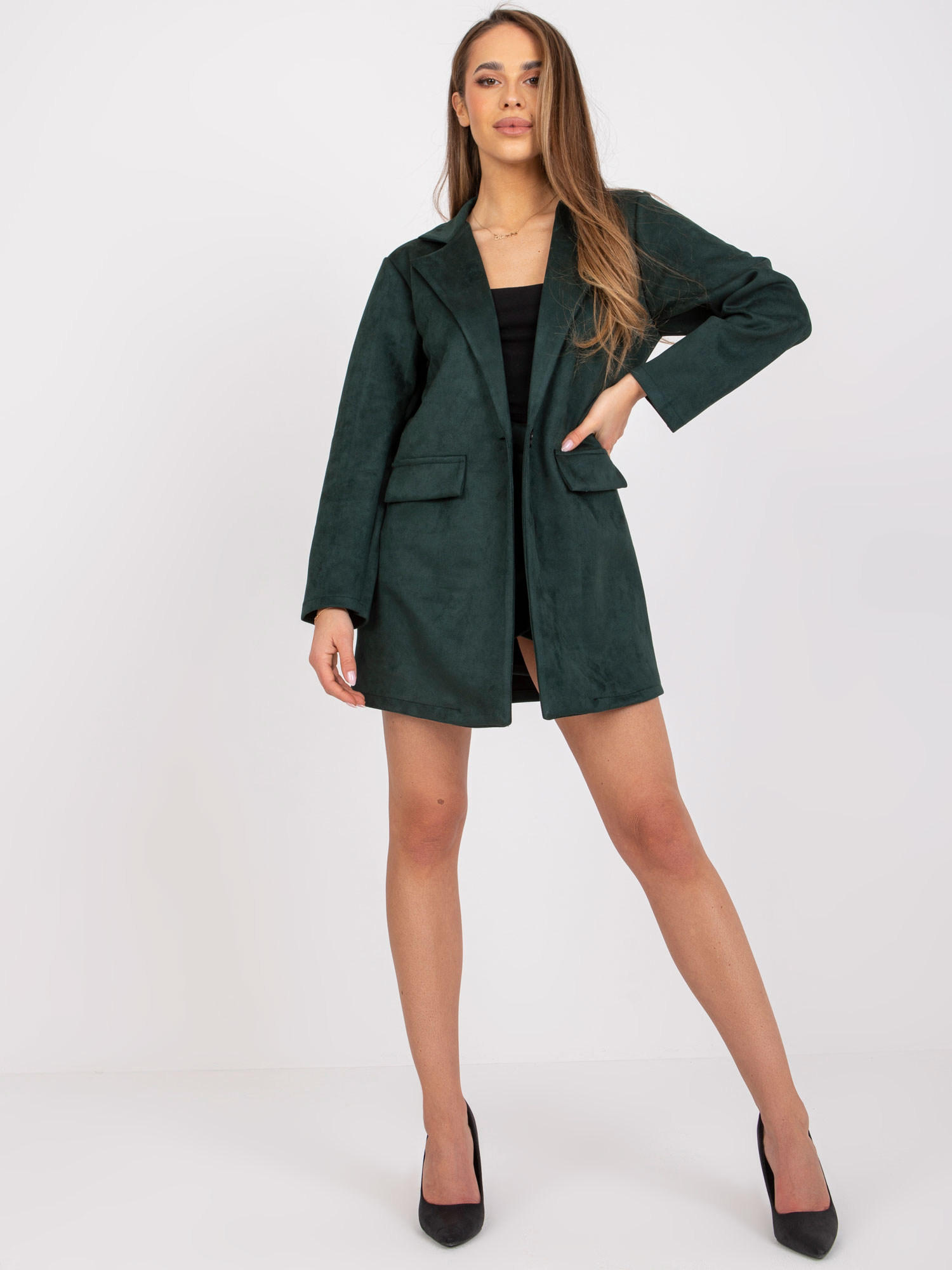 TMAVĚ ZELENÉ SEMIŠOVÉ SAKO -DHJ-MA-15286.88-DARK GREEN Velikost: L