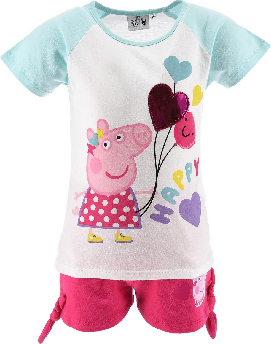 BÍLO-RŮŽOVÝ LETNÍ DÍVČÍ SET PEPPA PIG Velikost: 104