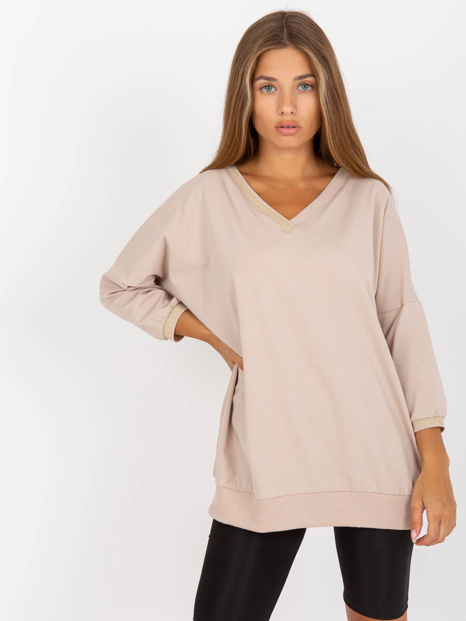 BÉŽOVÁ OVERSIZE MIKINA RV-BZ-8051.19P-BEIGE Velikost: S/M