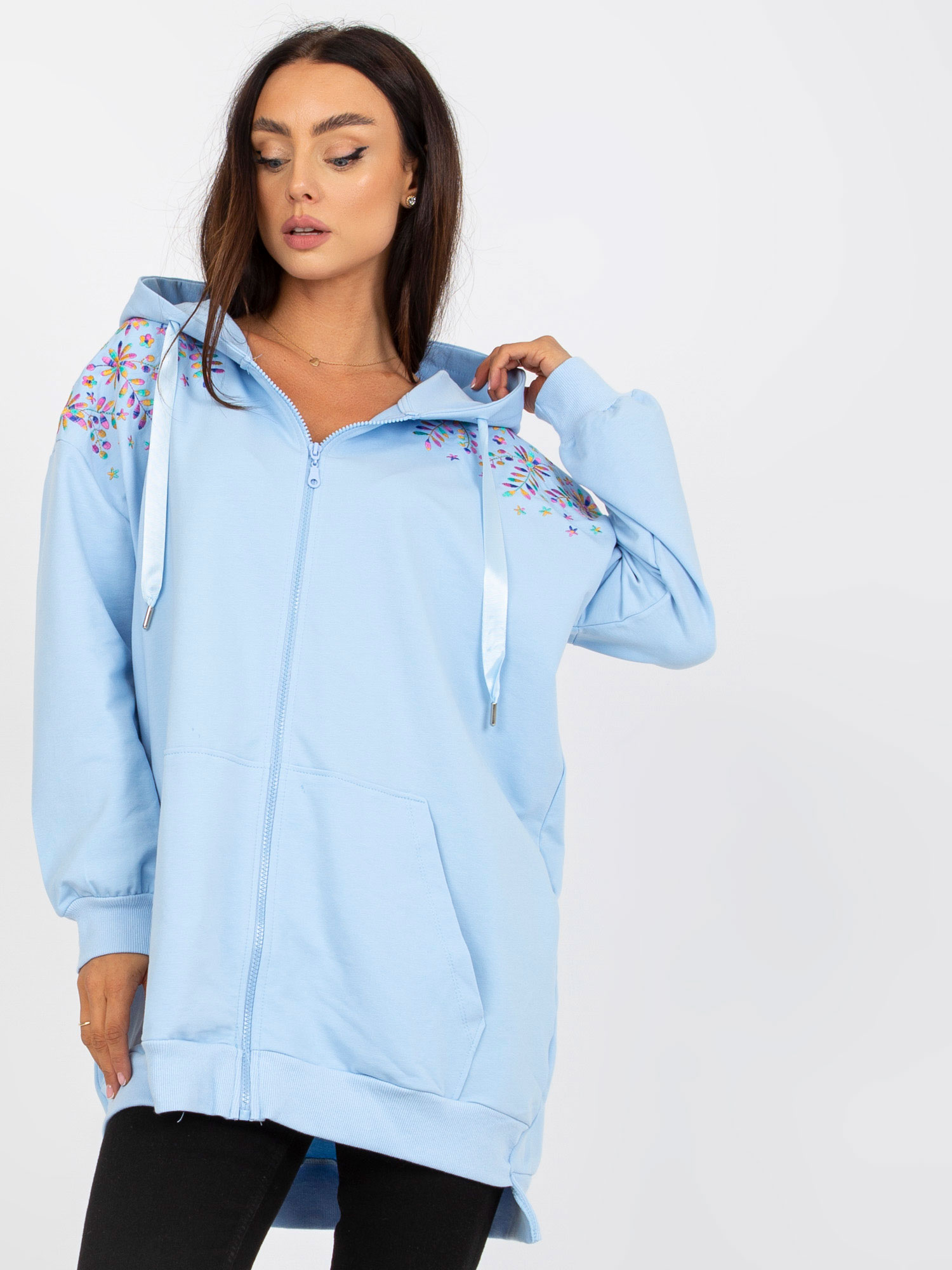 SVĚTLE MODRÁ DÁMSKÁ OVERSIZE MIKINA S KAPUCÍ RV-BL-8057.53-LIGHT BLUE Velikost: S/M