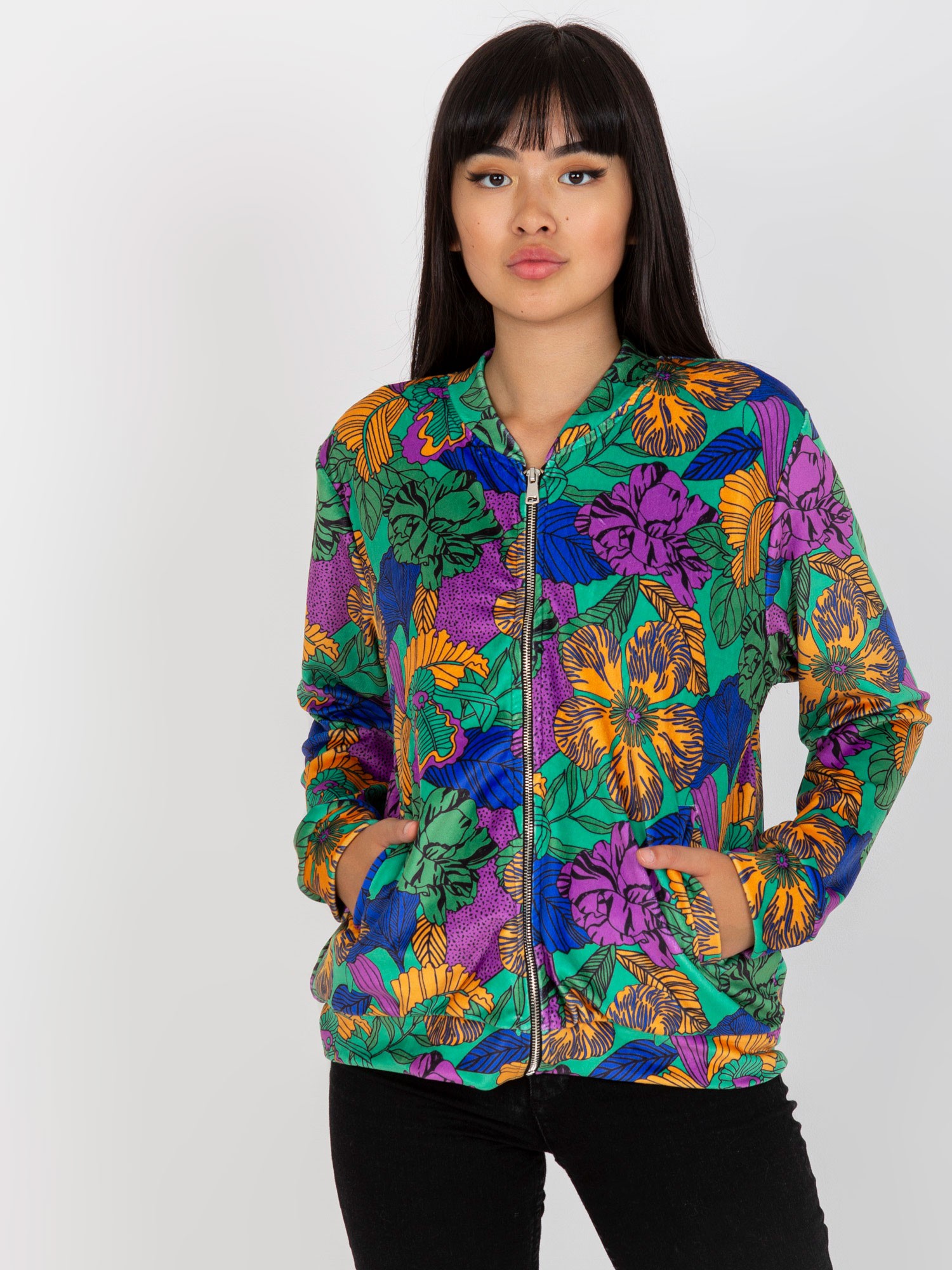 ZELENÁ BOMBER MIKINA S BAREVNÝM VZOREM -RV-BL-8119.45-GREEN Velikost: L/XL