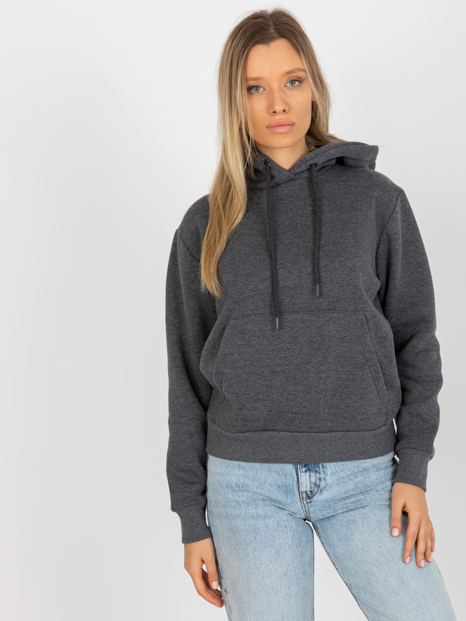 TMAVĚ ŠEDÁ DÁMSKÁ MIKINA S KAPUCÍ CT-BL-F-621124.98P-DARK GREY Velikost: S/M