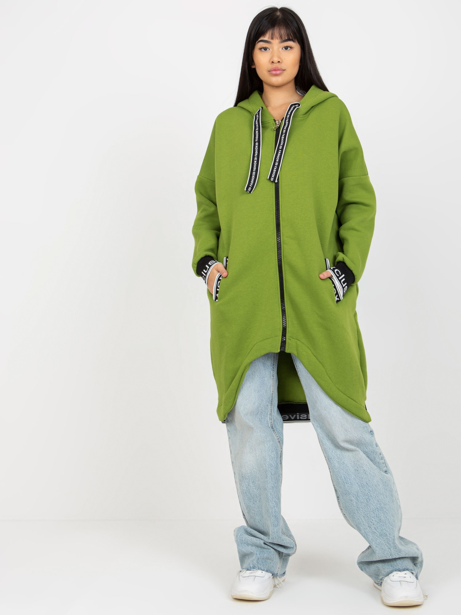 SVĚTLE ZELENÁ DLOUHÁ MIKINA NA ZIP RV-BL-6832.10-LIGHT GREEN Velikost: L/XL