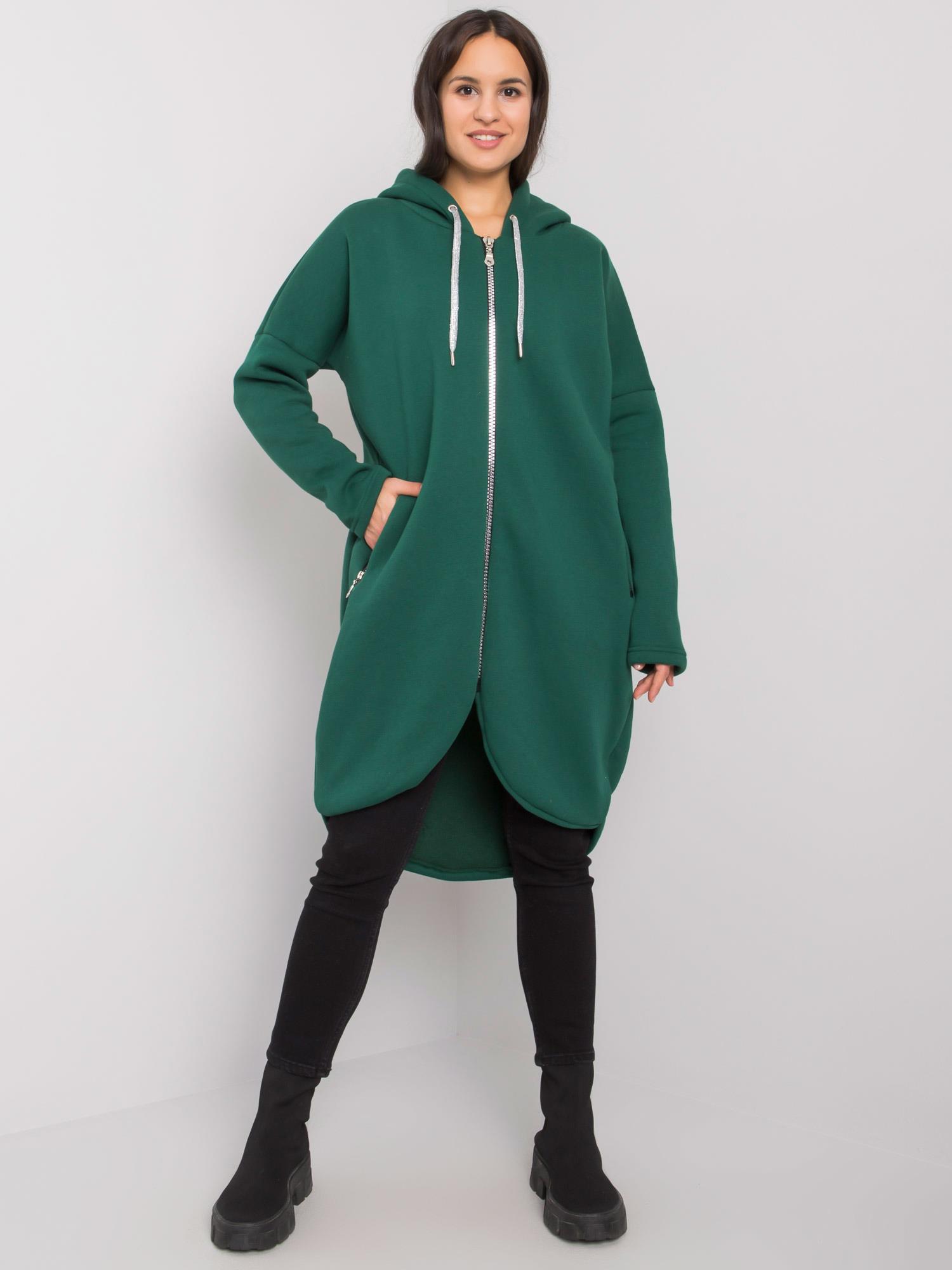 TMAVĚ ZELENÁ DÁMSKÁ DLOUHÁ MIKINA NA ZIP RV-BL-5775.17X-DARK GREEN Velikost: S/M