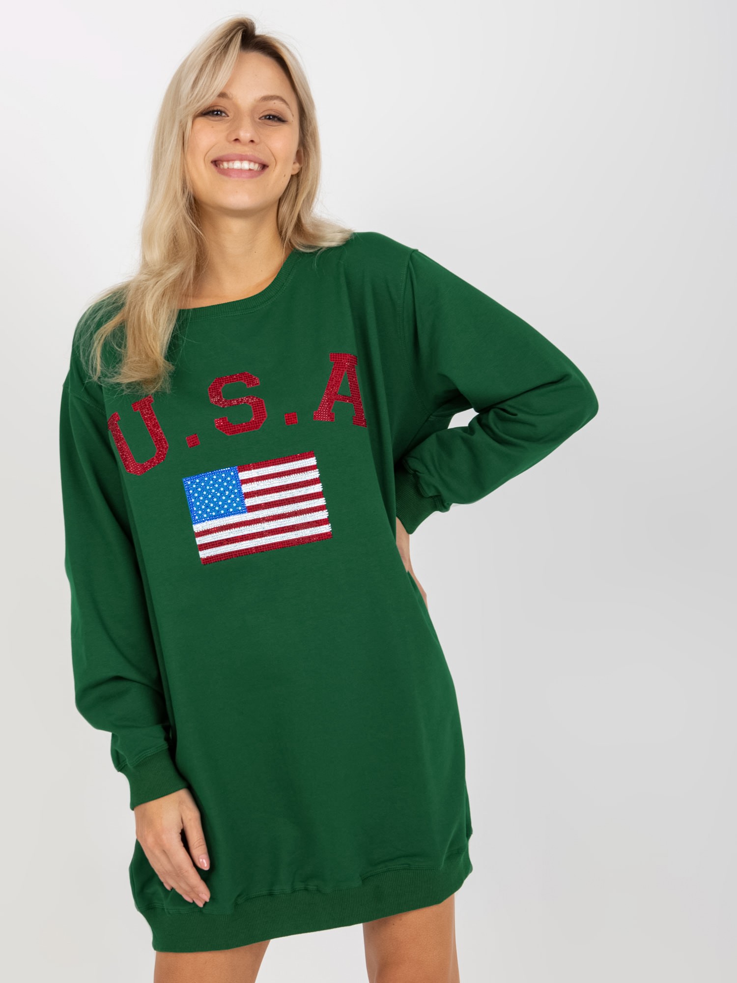 TMAVĚ ZELENÁ DLOUHÁ MIKINA USA VI-BL-3192.23P-DARK GREEN Velikost: ONE SIZE