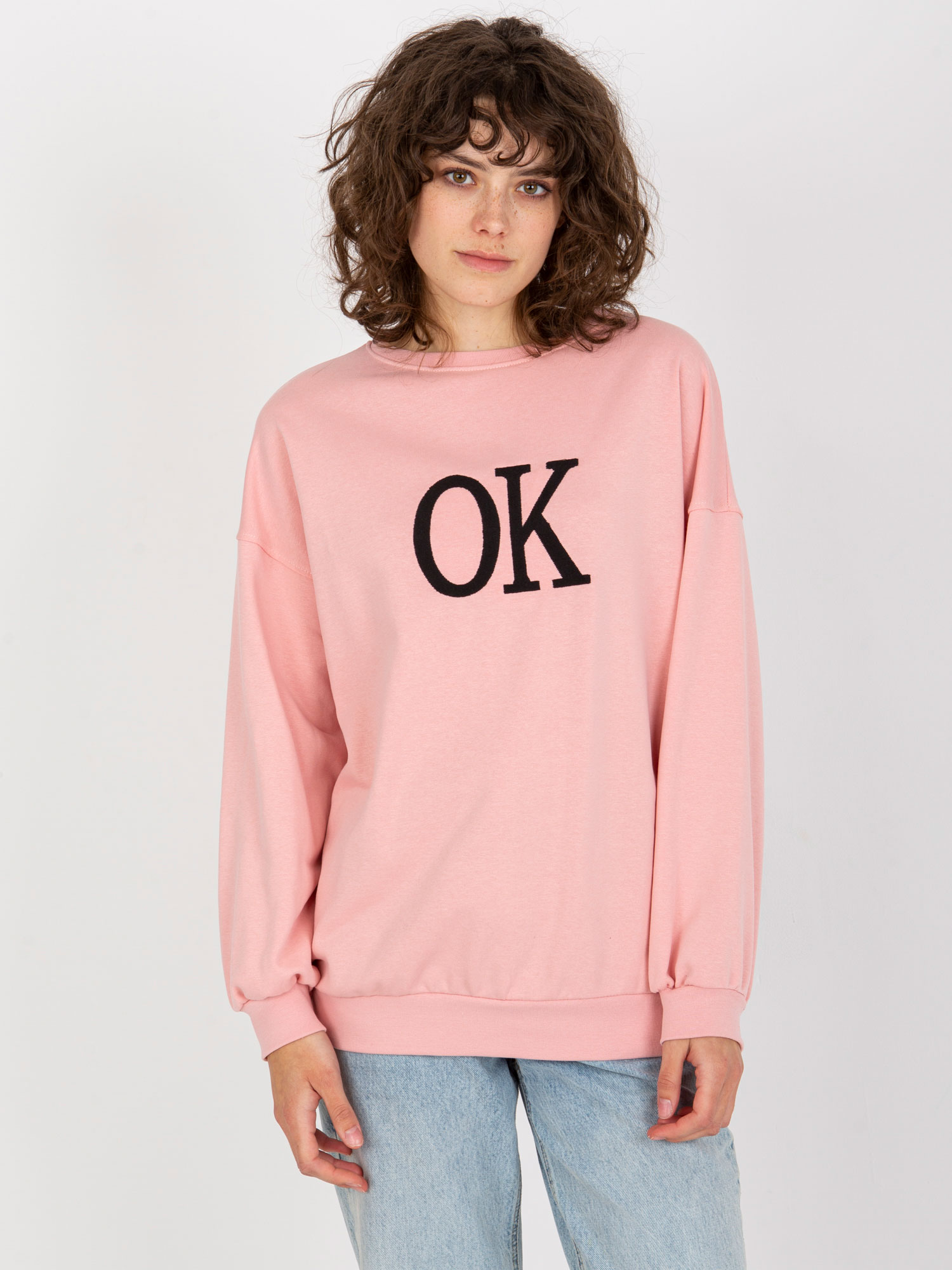 SVĚTLE RŮŽOVÁ MIKINA "OK" EM-BL-ES-21-536.94-LIGHT PINK Velikost: ONE SIZE