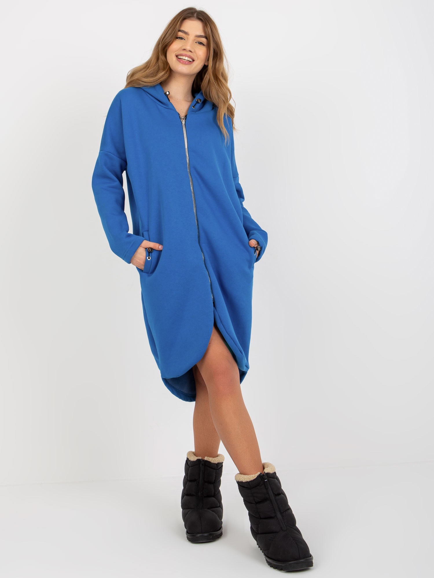 MODRÁ DLOUHÁ MIKINA NA ZIP -RV-BL-4858-1.99P-BLUE Velikost: S/M