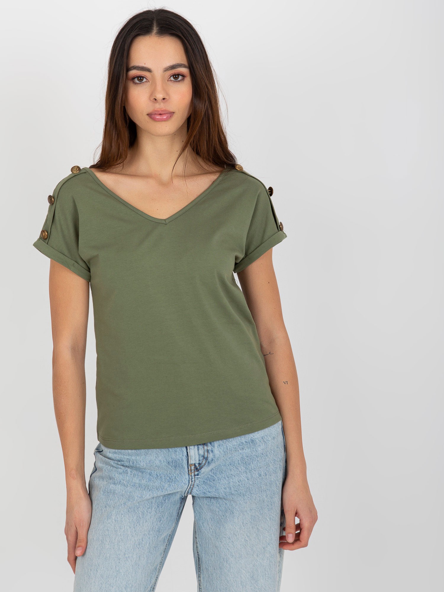 KHAKI DÁMSKÉ TRIČKO S VÝSTŘIHEM TW-BZ-BL-1006.56-KHAKI Velikost: XL