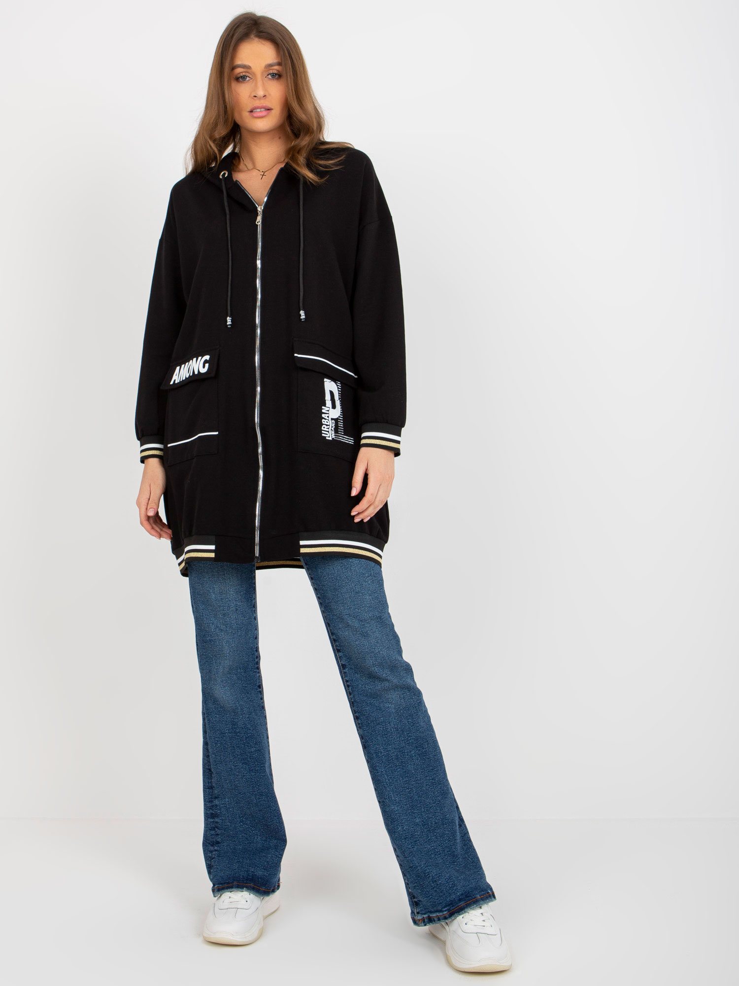 ČERNÁ OVERSIZE MIKINA S KAPSAMI RV-BL-8149.91P-BLACK Velikost: L/XL