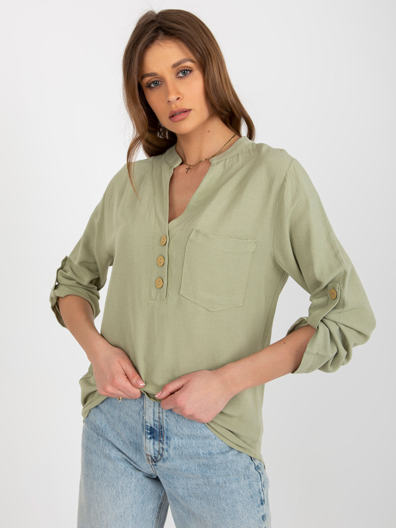 KHAKI KOŠILE S KNOFLÍKY -WN-KS-VE51.31P-KHAKI Velikost: S