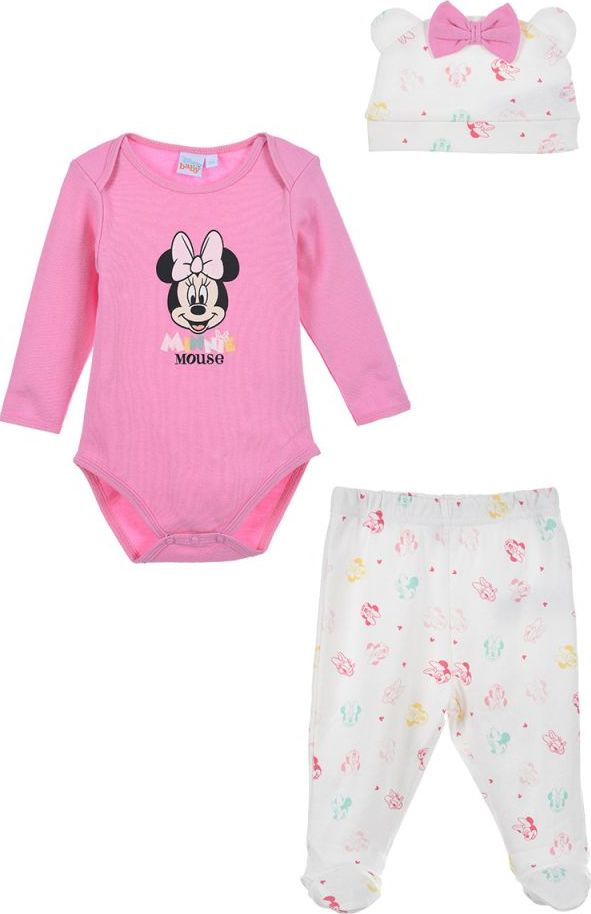 RŮŽOVÝ SET MINNIE - BODY, KALHOTY, ČEPIČKA Velikost: 60