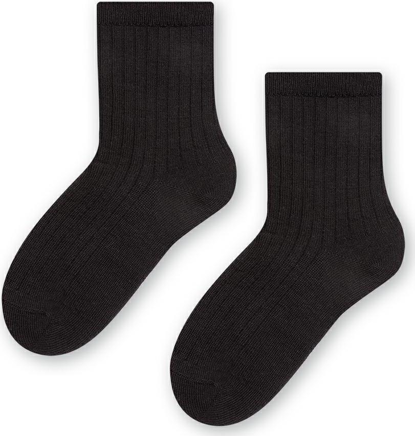 ČERNÉ DĚTSKÉ UNISEX PONOŽKY Z MERINO VLNY ART.130 MC029,  BLACK - PRESSURE-FREE Velikost: 23-25