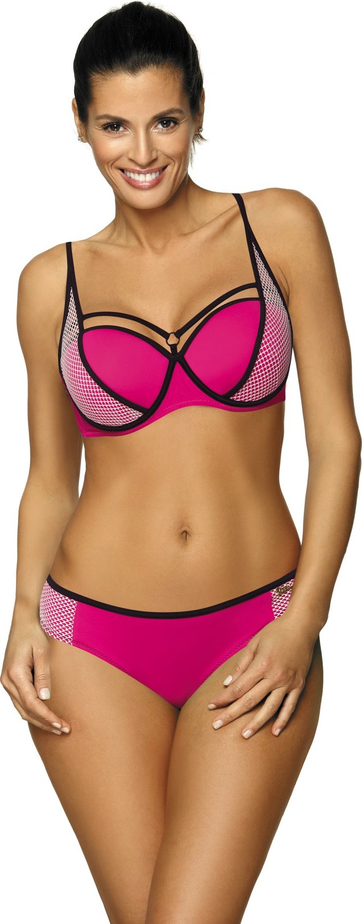 TMAVĚ RŮŽOVÉ BIKINY S ČERNÝMI LEMY CHARLOTTE RAZZBERRY M-495 (10) Velikost: M