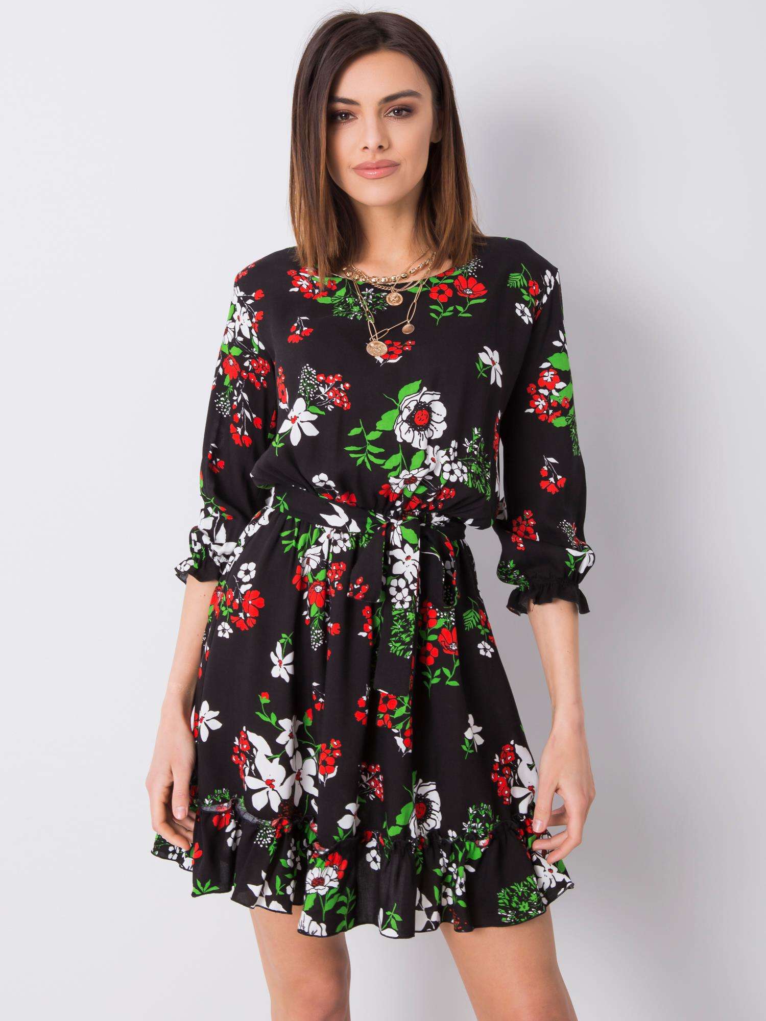 Černé dámské květinové šaty LK-SK-507275.90P-black Velikost: XS