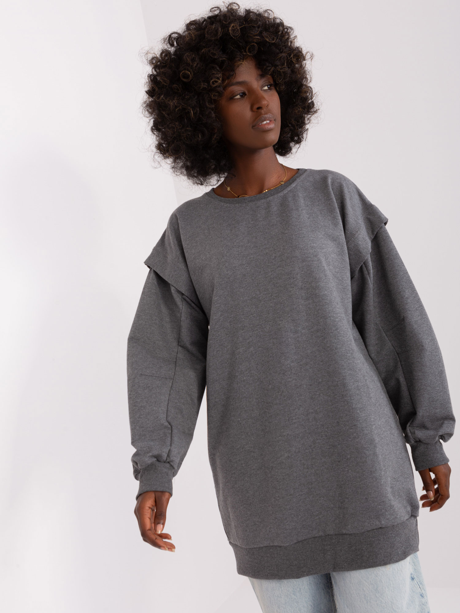 ŠEDÁ OVERSIZE MIKINA -EM-TU-HS-21-499.21-DARK GREY Velikost: S