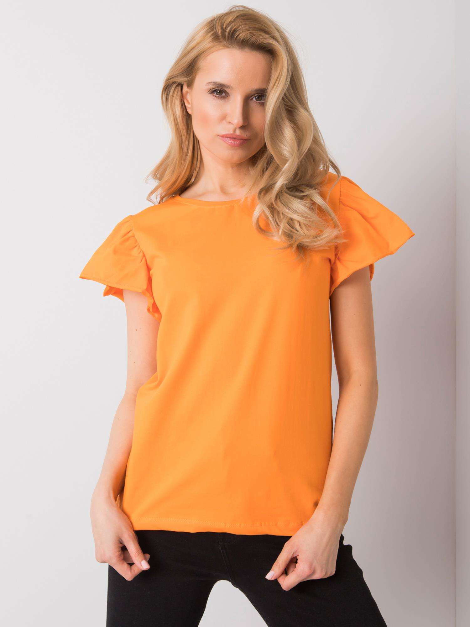 ORANŽOVÉ DÁMSKE TRIČKO S VOLÁNIKMI FA-BZ-7041.19-ORANGE Veľkosť: ONE SIZE