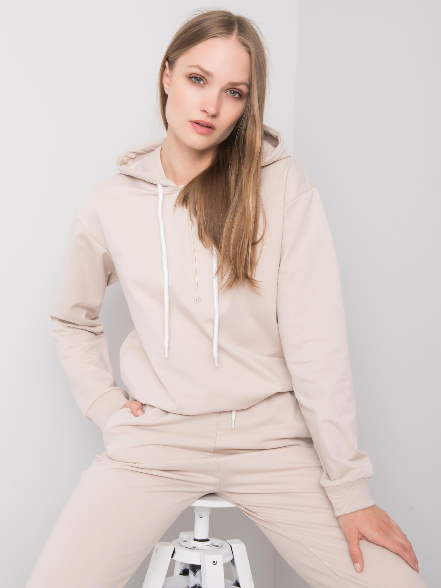 BÉŽOVÁ DÁMSKA MIKINA S KAPUCŇOU D10043O02713A-BEIGE Veľkosť: XL