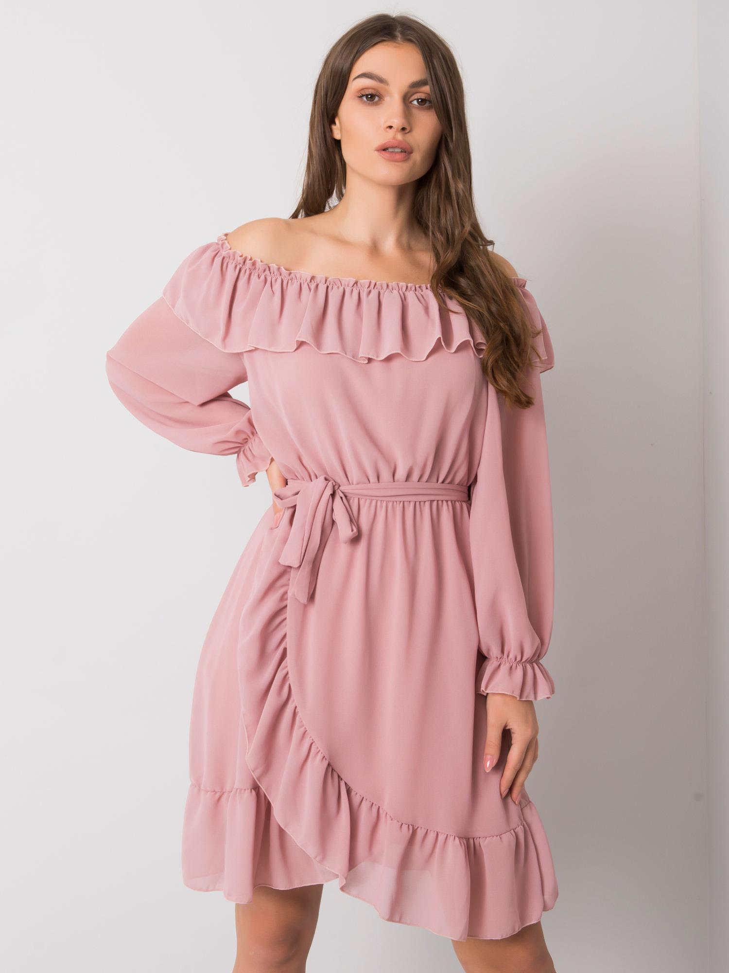 RUŽOVÉ ELEGANTNÉ ŠATY S VOLÁNMI -TW-SK-BI-1203.72P-PINK Veľkosť: ONE SIZE