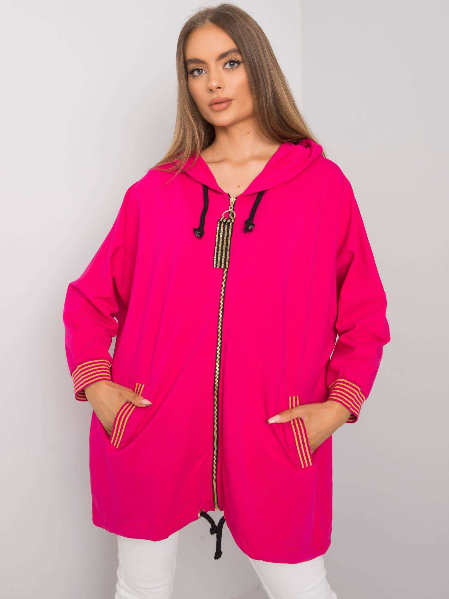 FUCHSIOVÁ OVERSIZE MIKINA S PRUHOVANÝMI DETAILMI RV-BL-6780.45-FUCHSIA PINK Veľkosť: S/M