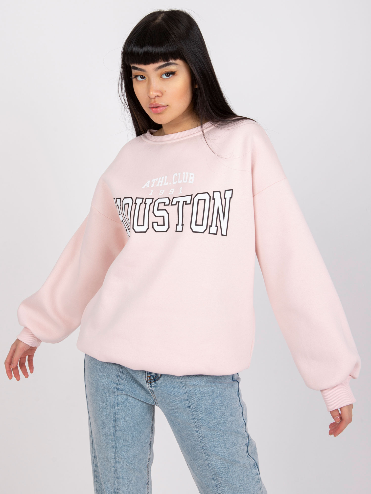 SVETLORUŽOVÁ MIKINA S NÁPISOM HOUSTON EM-BL-617-H.21X-LIGHT PINK Veľkosť: L/XL