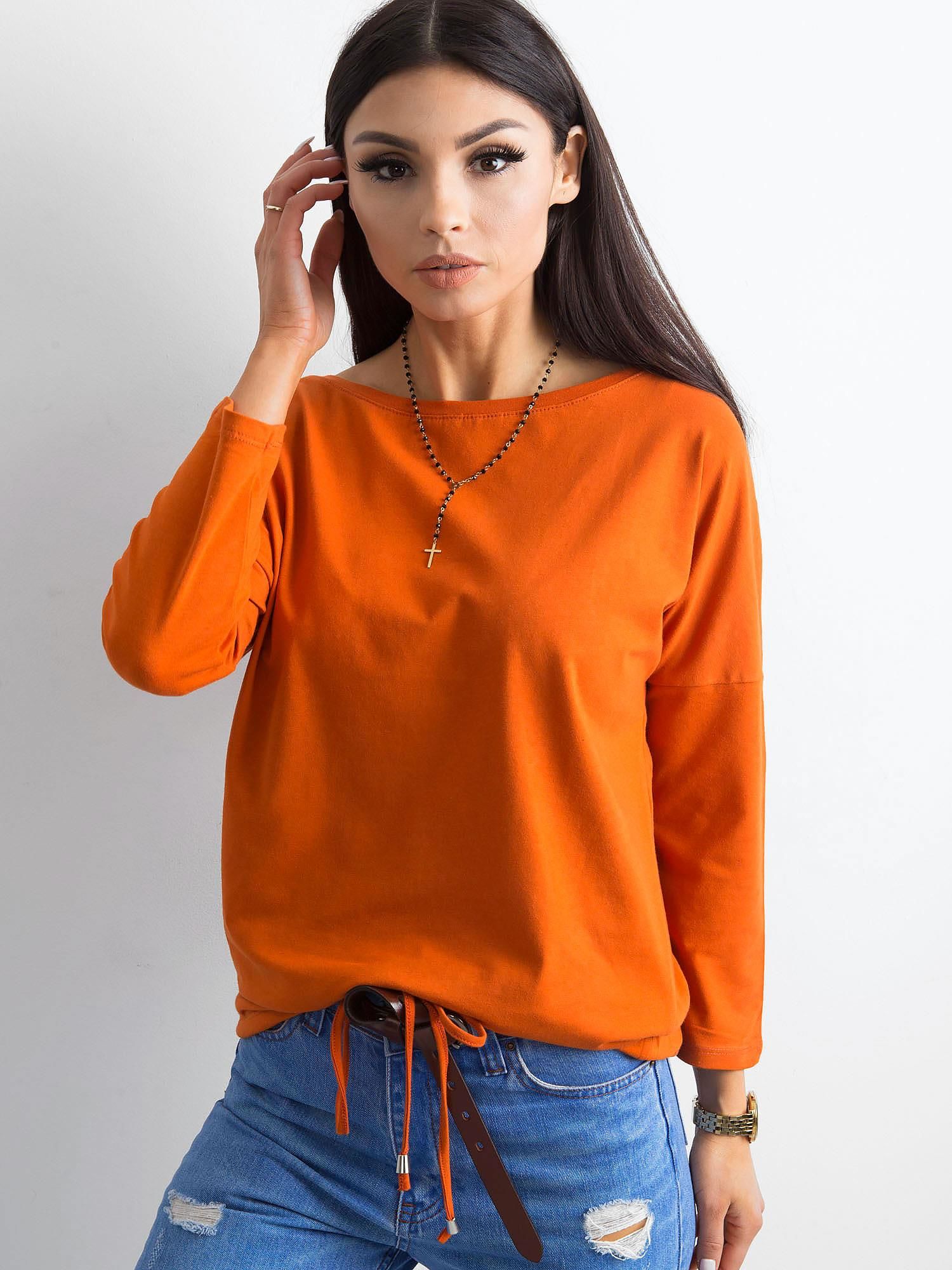 DÁMSKE ORANŽOVÉ TRIČKO NA UTIAHNUTIE V PÁSE RV-BZ-4691.44P-DARK ORANGE Veľkosť: XL