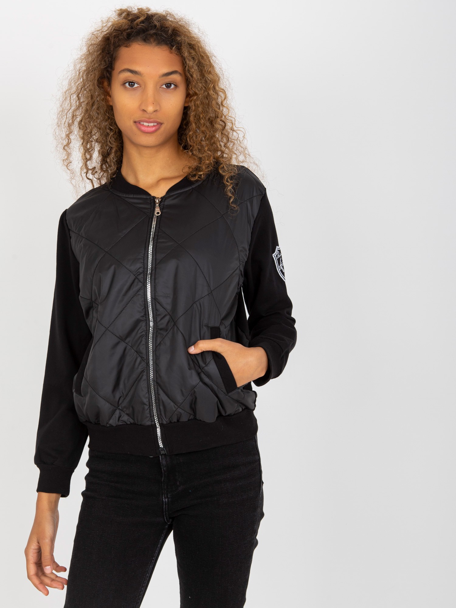 ČIERNA BOMBER MIKINA BEZ KAPUCNE RV-BL-8225.88-BLACK Veľkosť: L/XL