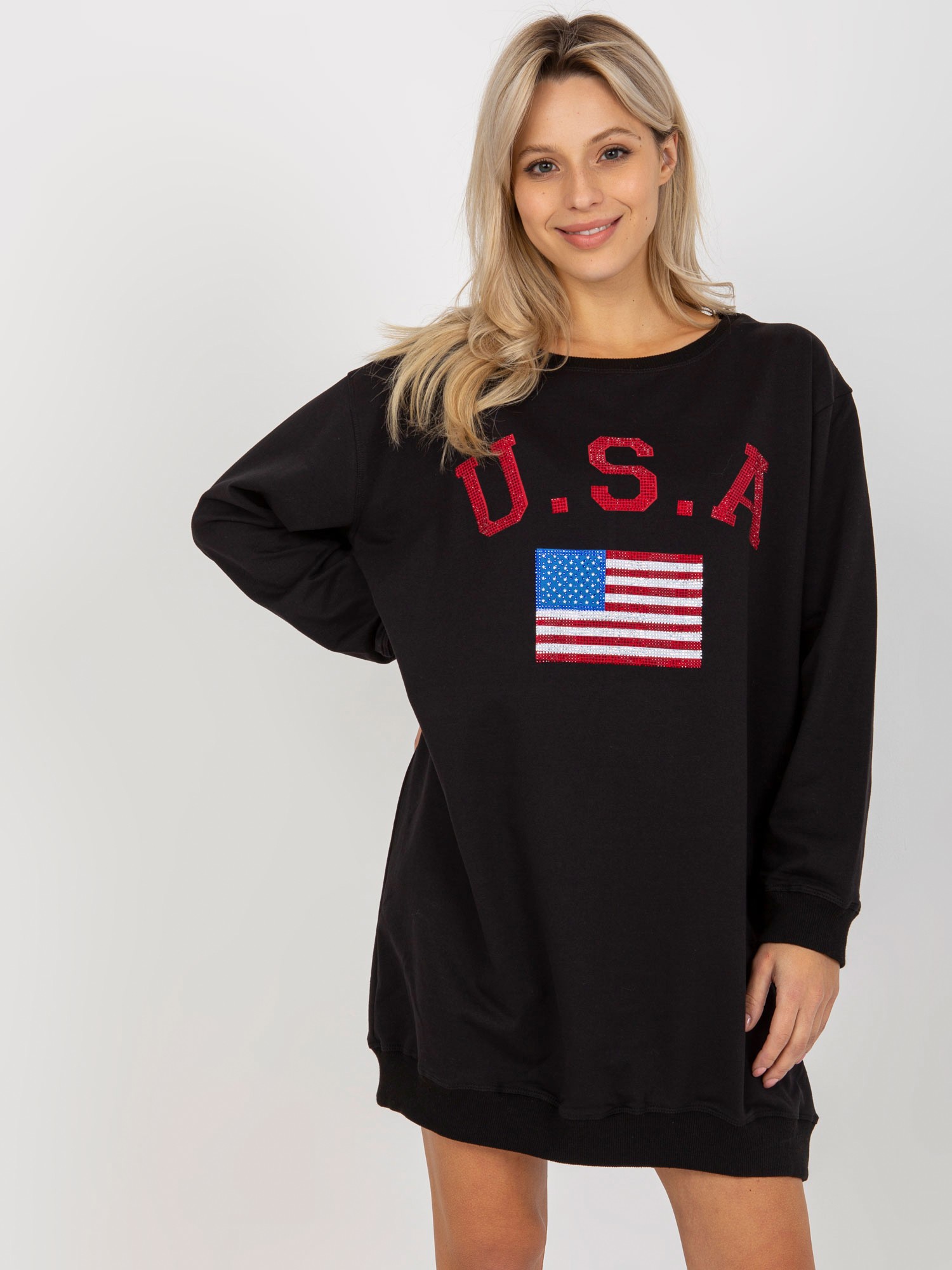 ČIERNA DLHÁ MIKINA USA -VI-BL-3192.23P-BLACK Veľkosť: ONE SIZE