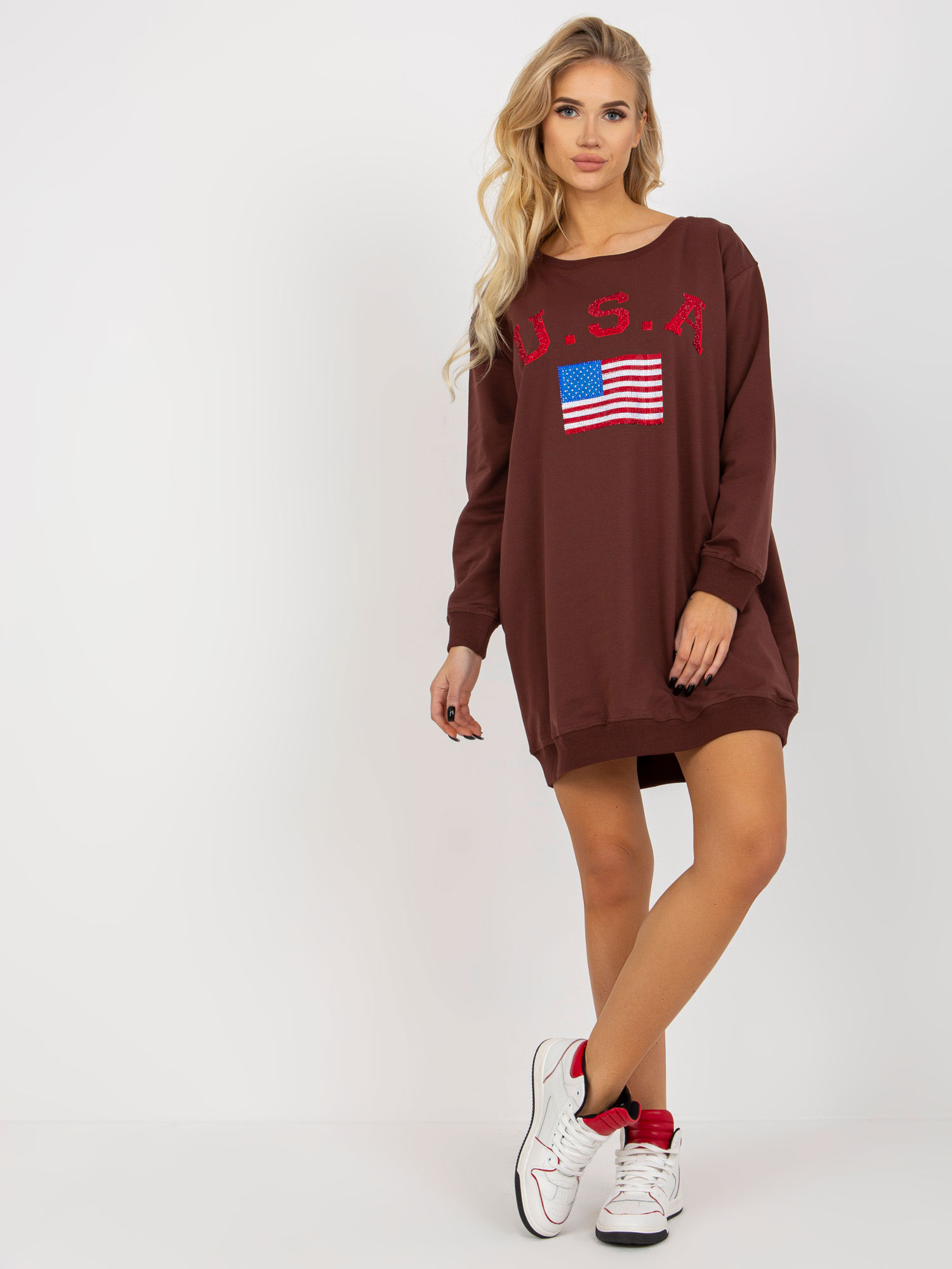 TMAVOHNEDÉ MIKINOVÉ ŠATY USA VI-BL-3192.23P-DARK BROWN Veľkosť: ONE SIZE