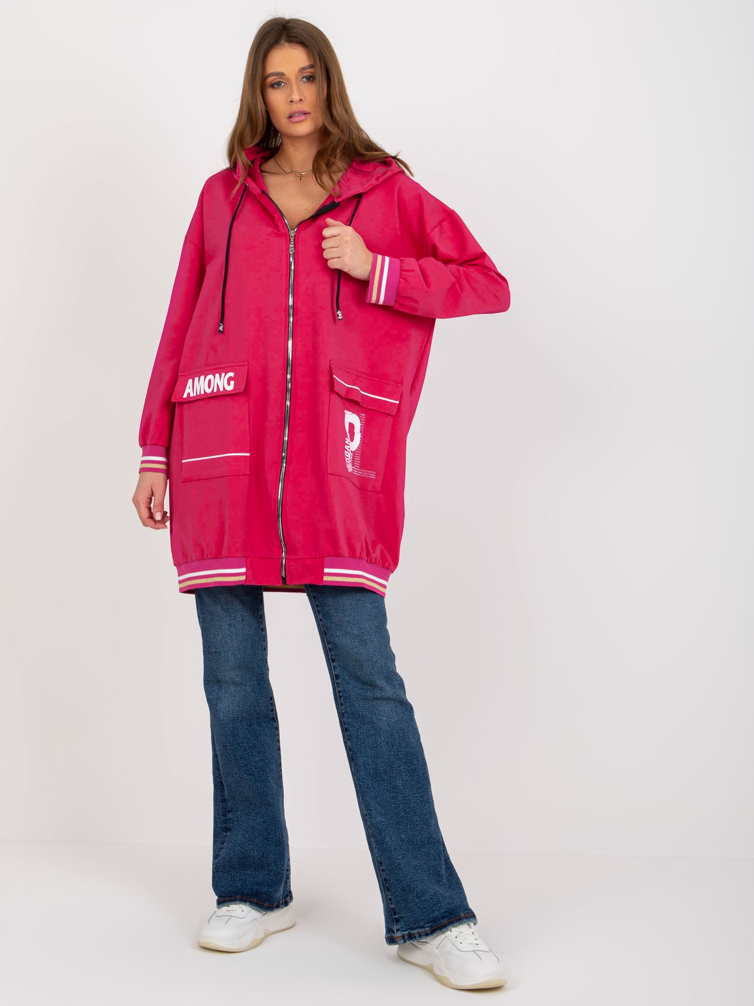 FUCHSIOVÁ OVERSIZE MIKINA S VRECKAMI RV-BL-8149.91P-FUCHSIA Veľkosť: S/M