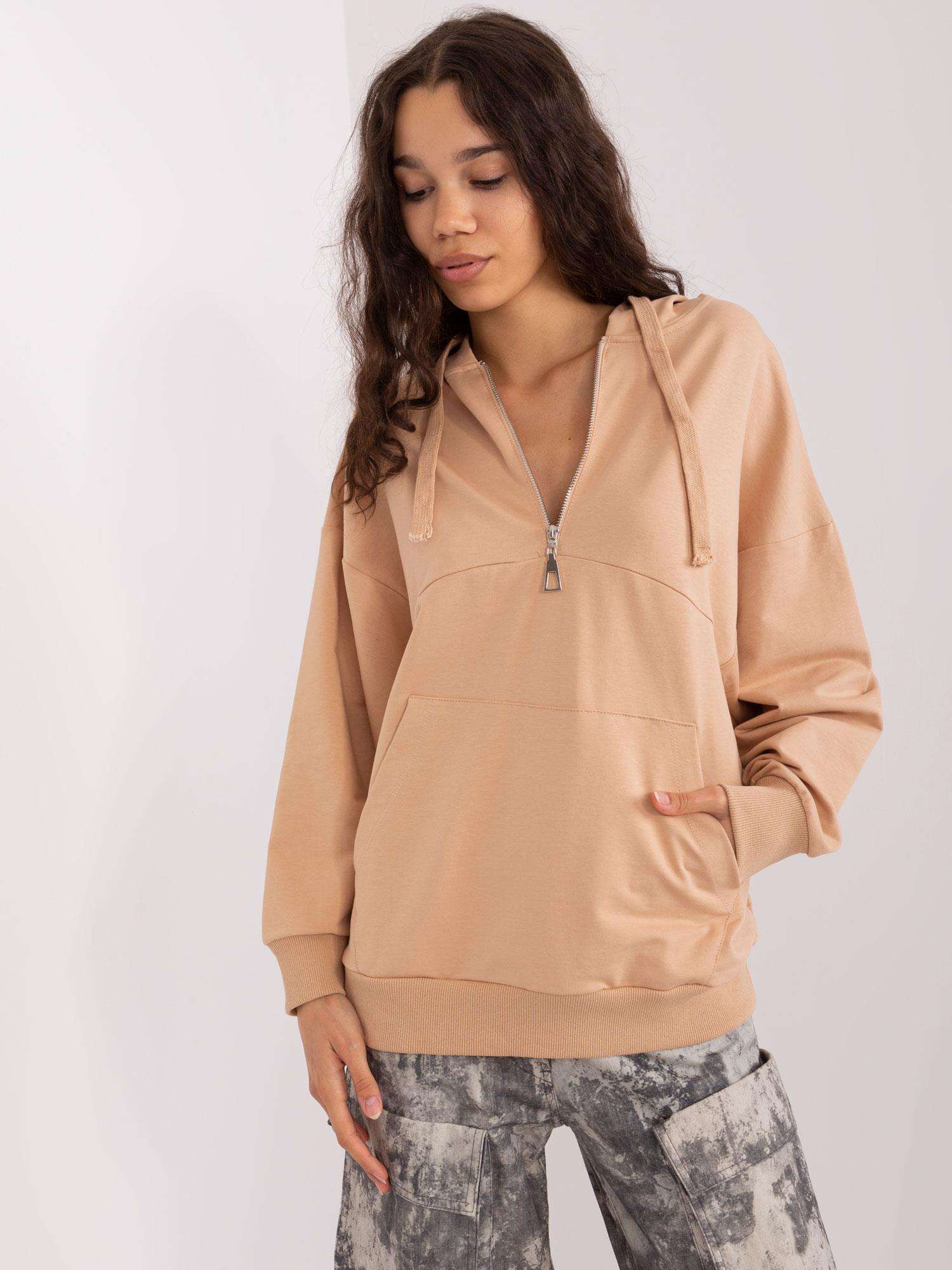 TMAVOBÉŽOVÁ OVERSIZE MIKINA SO ZIPSOM FA-BL-8809.80-CAMEL Veľkosť: ONE SIZE