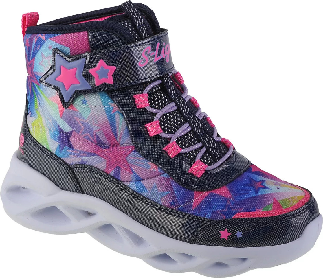 FAREBNÉ DIEVČENSKÉ SVIETIACE ČLENKOVÉ TENISKY SKECHERS TWISTY BRIGHTS - SWEET STARZ 302690L-NVMT Veľkosť: 34