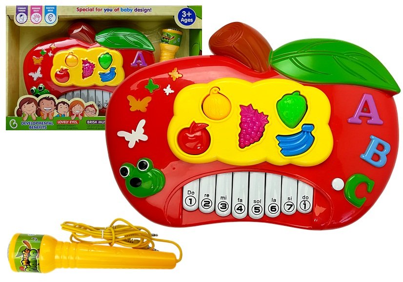 mamido  Dětský interaktivní klavír s mikrofonem červené jablko