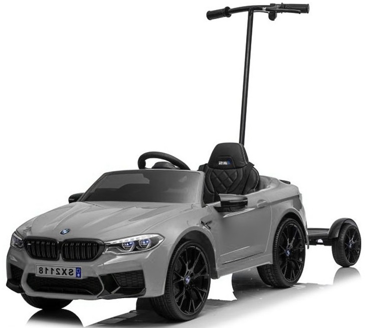 mamido  Elektrické autíčko BMW M5 lakované stříbrné s vodící tyčí