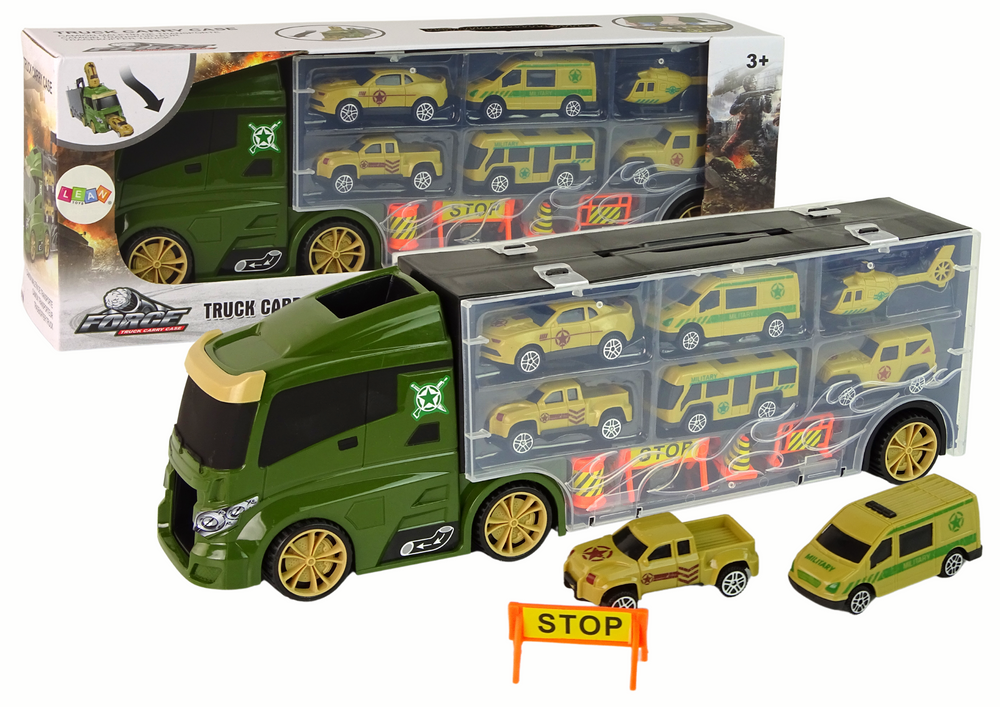mamido  Nákladní vozidlo s autíčky a dopravními značkami zelené