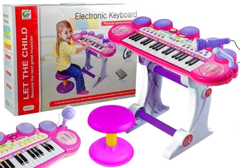 mamido  Dětský elektrický keyboard se stolečkem a mikrofonem růžový