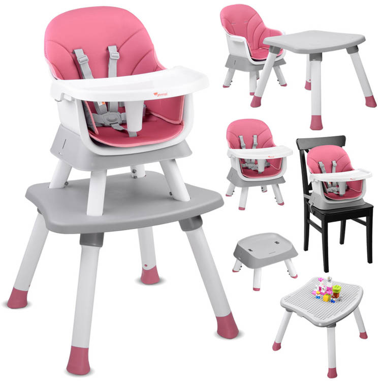 mamido Detská jedálenská stolička 6v1 ružová